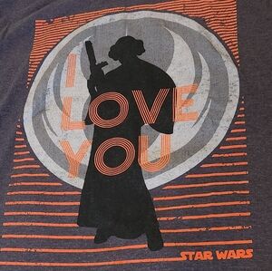 Disney Women's T-shirt, Princess Leia Star Wars "I Love You" Gray Sz L EUC Gift